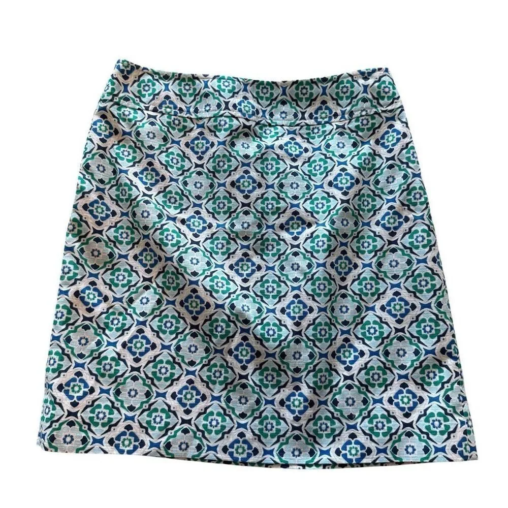 Ann Taylor size 6 geometric green blue print skirt - new with tags!